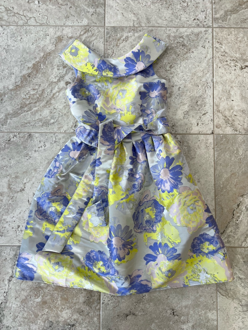 Alex Marie Diana Floral Fancy Party Belted Midi Dress in Yellow/Purple, 4 - Picture 12 of 12